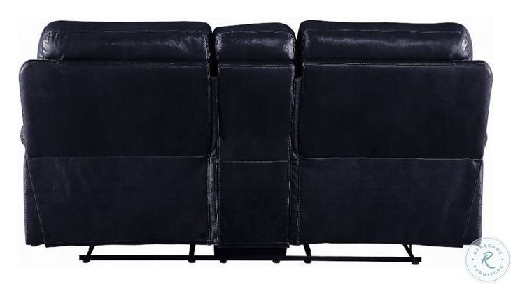Aashi Navy Leather 78" Reclining Loveseat with Console