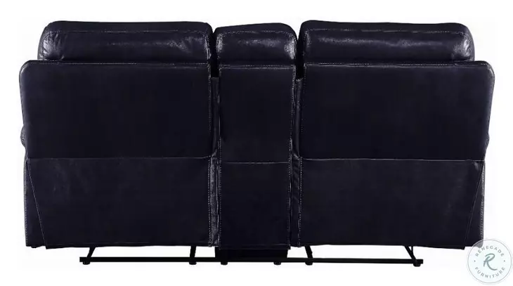 Aashi Navy Leather Reclining 78" Loveseat with Console