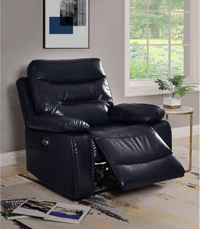Aashi Navy Power Recliner with USB Charging and Nailhead Trim