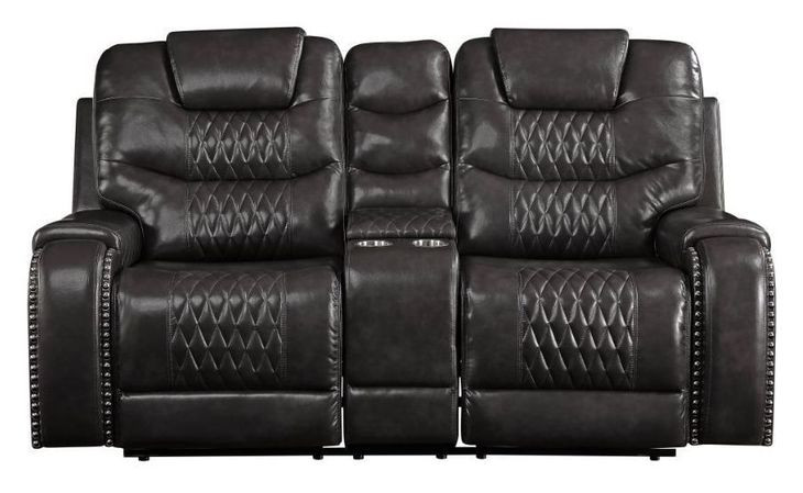 Braylon Magnetite 78" Reclining Loveseat with Console and Nailhead Trim