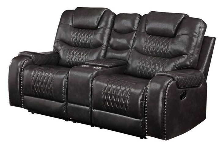 Braylon Magnetite 78" Reclining Loveseat with Console and Nailhead Trim