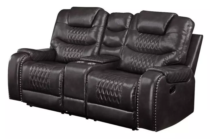 Braylon Magnetite Reclining 78" Loveseat with Console and Nailhead Trim