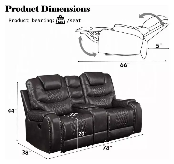 Braylon Magnetite Reclining 78" Loveseat with Console and Nailhead Trim