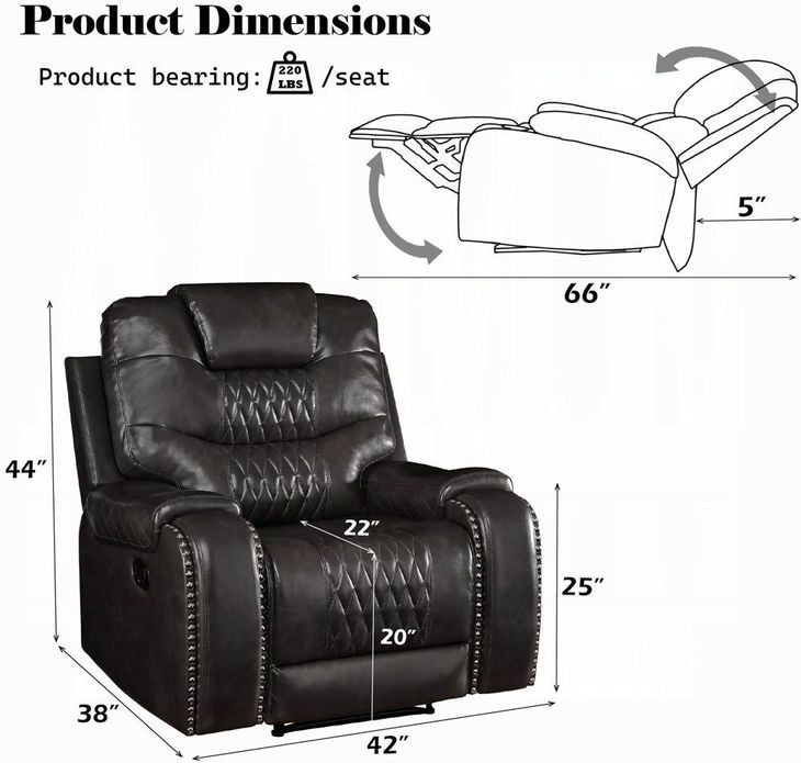 Braylon Magnetite Recliner with Nailhead Trim