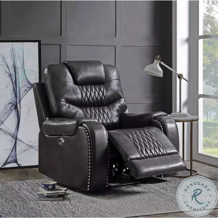 Braylon Magnetite Synthetic Leather Power Recliner