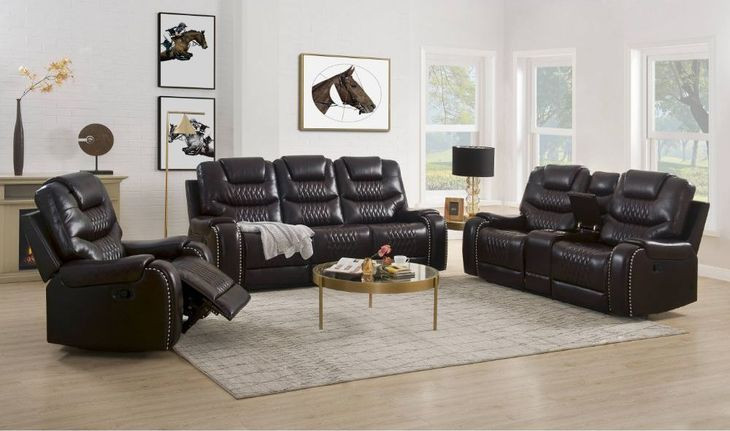Braylon Brown Reclining Living Room Set with Nailhead Trim