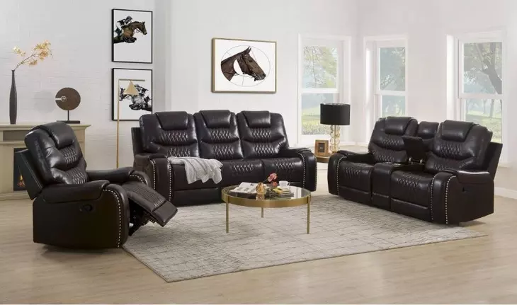 Braylon Brown Reclining 90" Sofa with Nailhead Trim