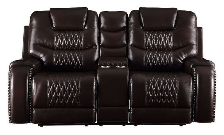 Braylon Brown 78" Reclining Loveseat with Console and Nailhead Trim