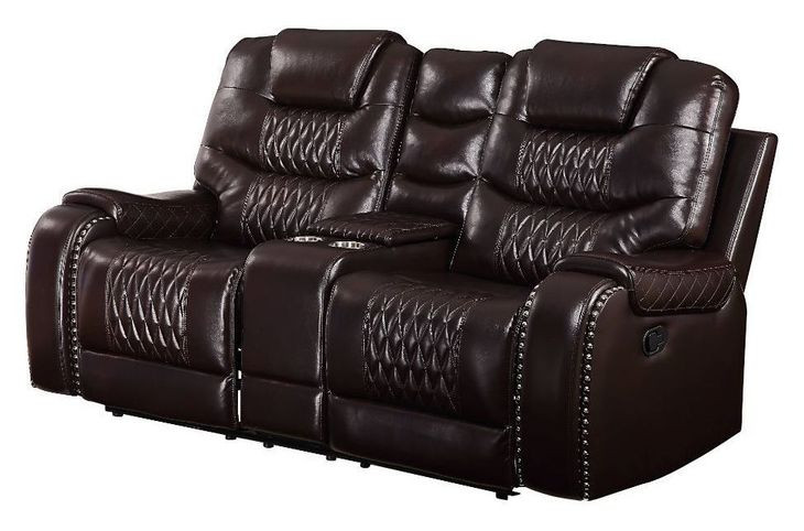 Braylon Brown 78" Reclining Loveseat with Console and Nailhead Trim