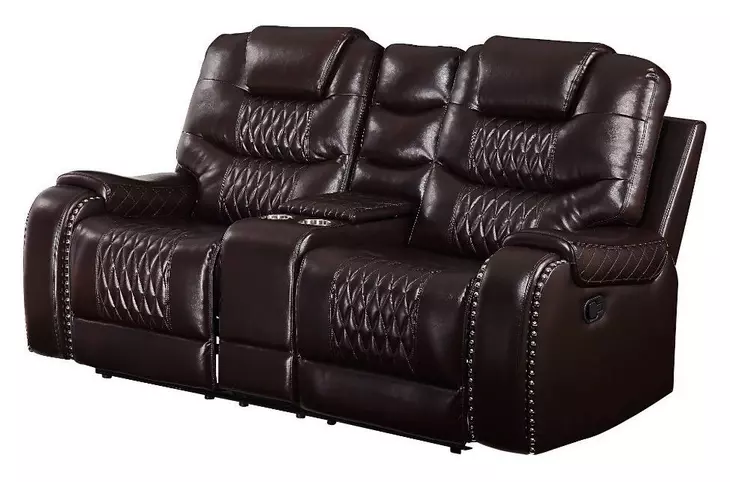 Braylon Brown Reclining 78" Loveseat with Console and Nailhead Trim