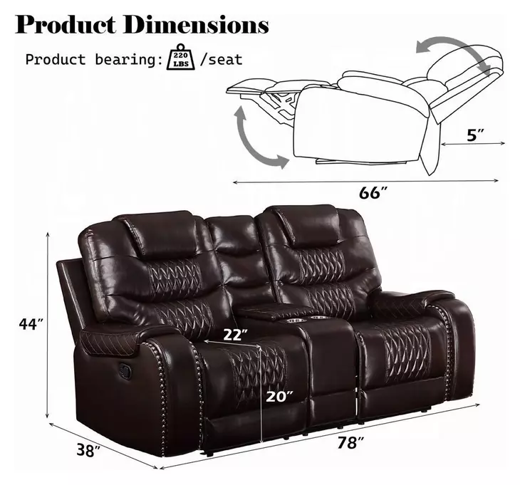 Braylon Brown Reclining 78" Loveseat with Console and Nailhead Trim
