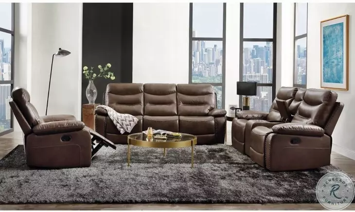 Aashi Brown Leather Reclining 90" Sofa