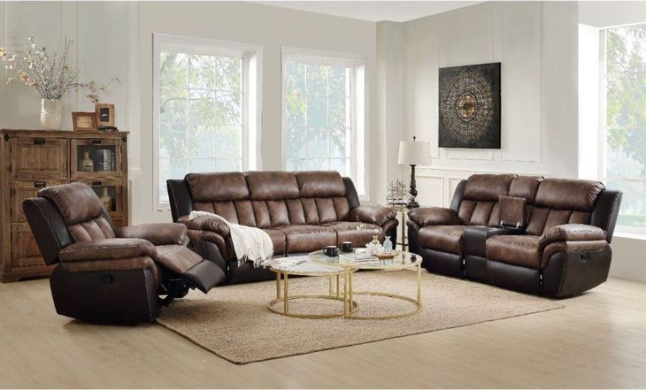 Jaylen Toffee and Espresso 91" Reclining Sofa