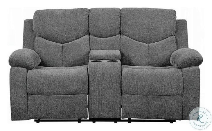 Kalen Gray Chenille Reclining 71" Loveseat with Console