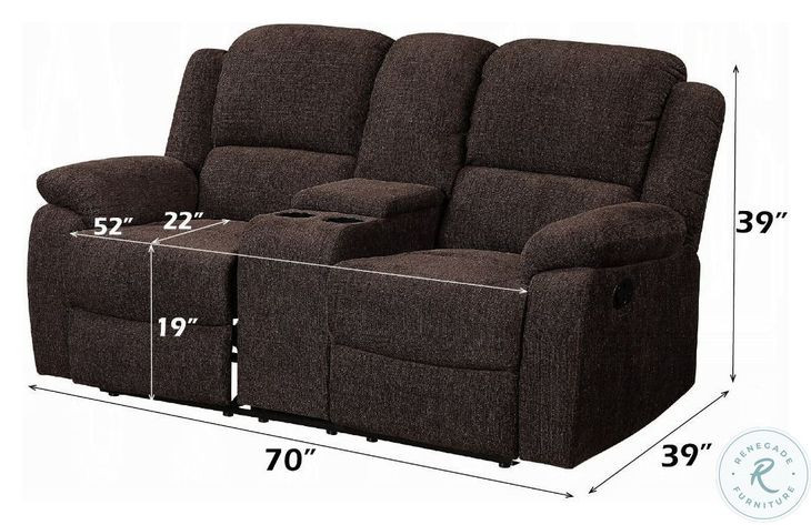Madden Brown Chenille 70" Reclining Loveseat with Console
