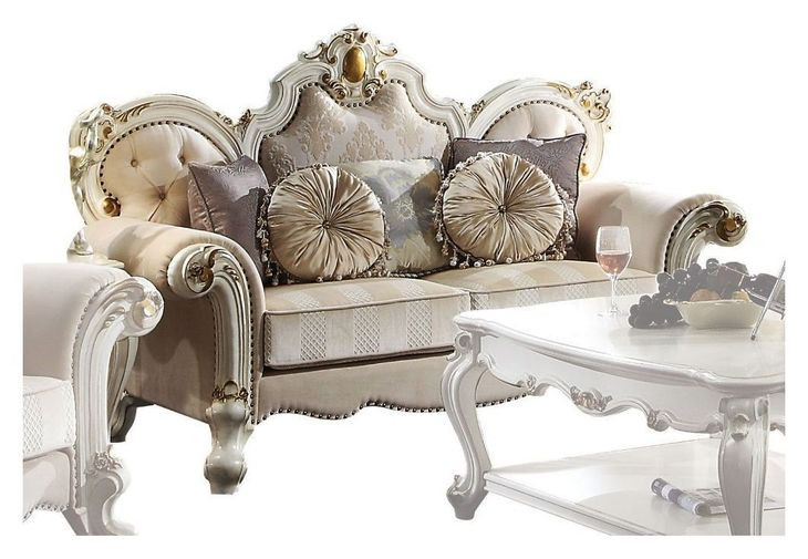 Picardy Beige 70" Loveseat with Pillow and Nailhead Trim