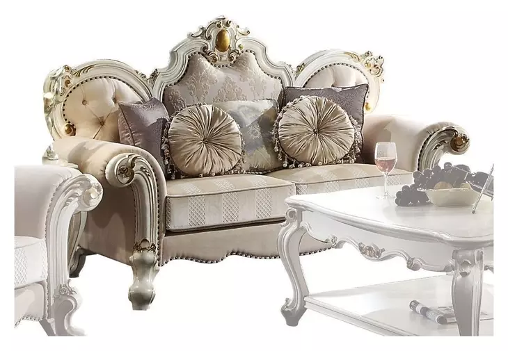 Picardy Beige 70" Loveseat with Pillow and Nailhead Trim