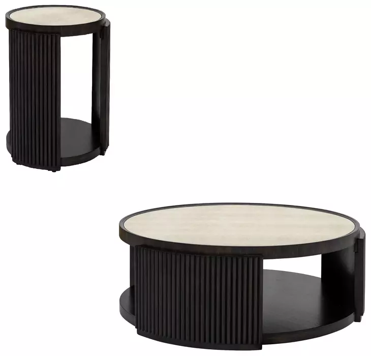 Rivera Espresso and Gold Tinted Round End Table