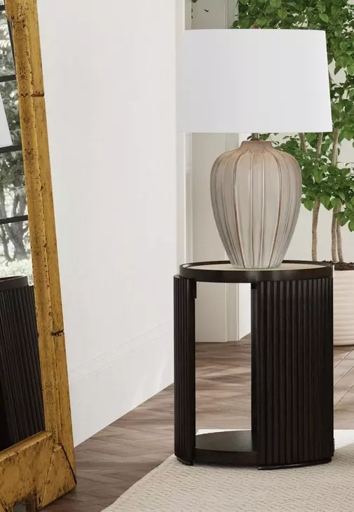 Rivera Espresso and Gold Tinted Round End Table