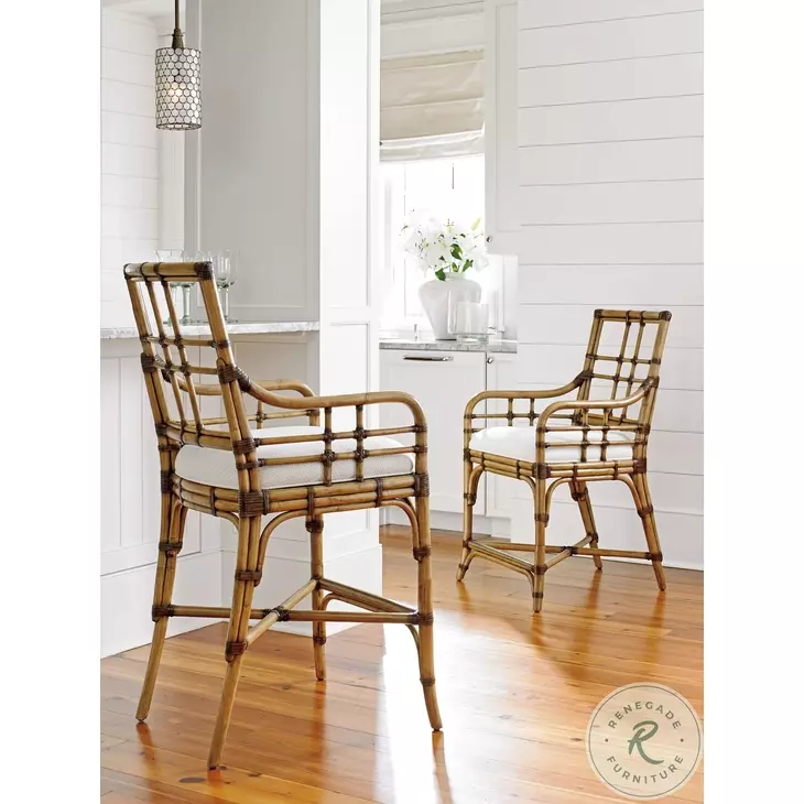 Twin Palms Soft Taupe And Ivory Lands End Bar Stool