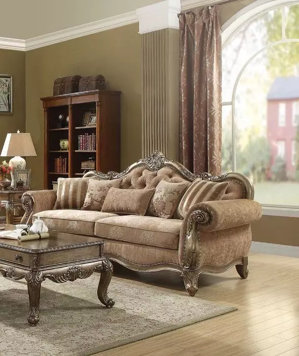 Ragenardus Pink 95" Sofa with Pillows and Nailhead Trim