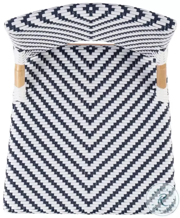 Creanly Navy Blue and White Rattan Counter Height Stool