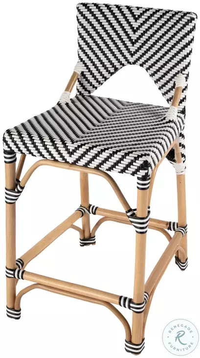 Creanly Black and White Rattan Counter Height Stool
