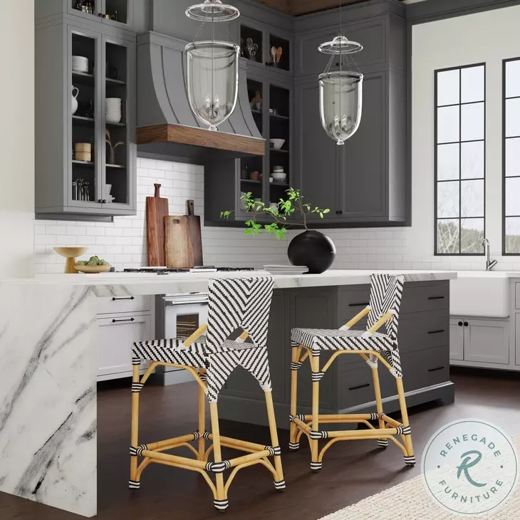 Creanly Black and White Rattan Counter Height Stool