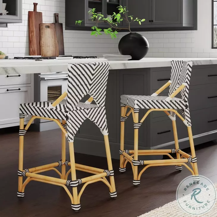 Creanly Black and White Rattan Counter Height Stool
