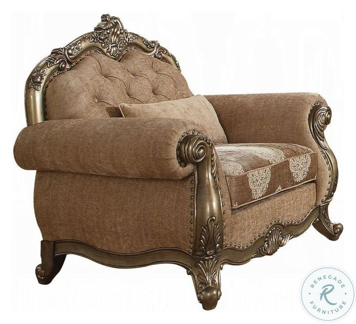 Ragenardus Fabric and Vintage Oak Nailhead Trim Chair with Pillow