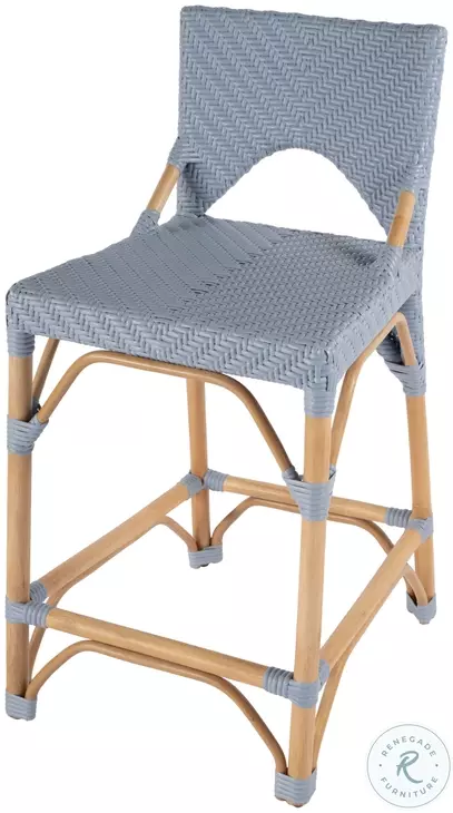 Creanly Baby Blue Rattan Counter Height Stool
