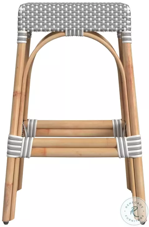 Tobias Gray And White Dot Rattan Bar Stool