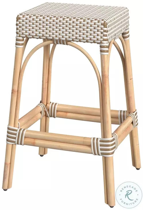 Tobias White And Tan Dot Rattan Bar Stool