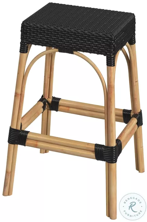 Tobias Black Rattan Bar Stool