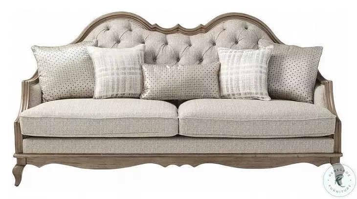 Chelmsford Beige Fabric and Antique Taupe Living Room Set with 5 Pillows