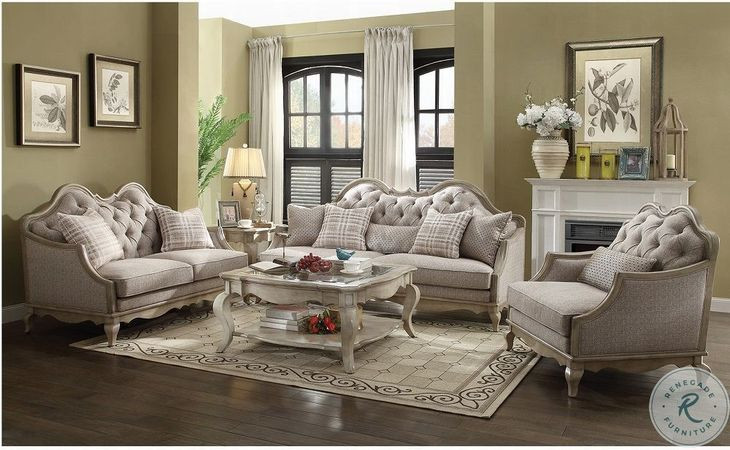 Chelmsford Beige Fabric and Antique Taupe 62" Loveseat with 2 Pillows