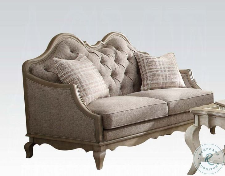 Chelmsford Beige Fabric and Antique Taupe 62" Loveseat with 2 Pillows