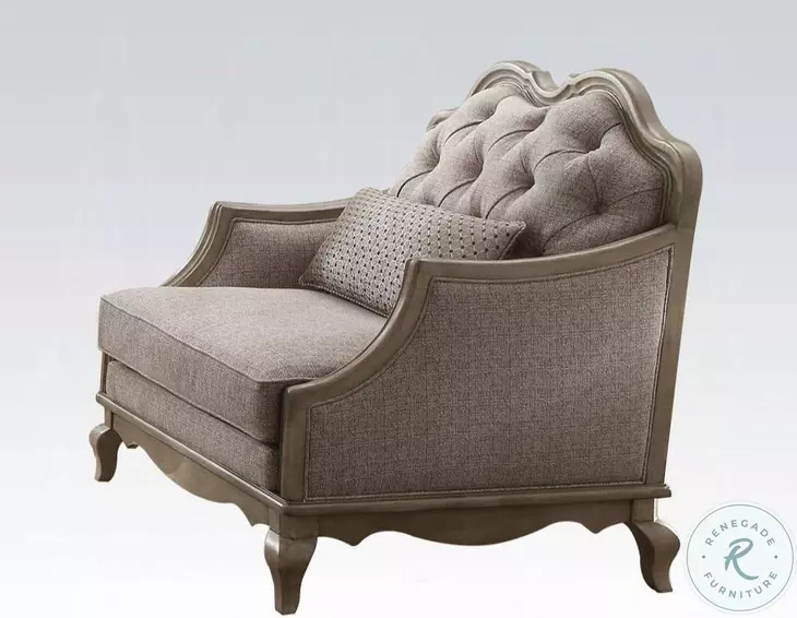 Chelmsford Beige Fabric and Antique Taupe Living Room Set with 5 Pillows