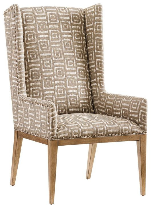Cypress Point Milton Beige and Tan Upholstered Host Chair with Nailhead Trim