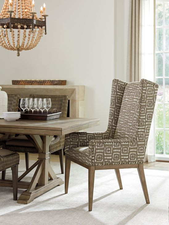 Cypress Point Milton Beige and Tan Upholstered Host Chair with Nailhead Trim