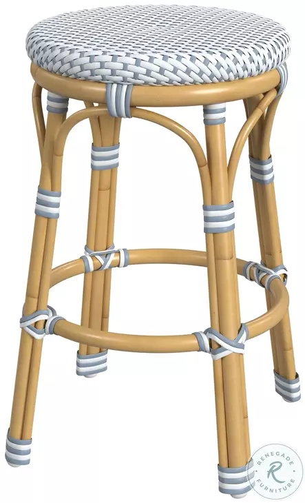 Tobias White and Sky Blue Dot Outdoor Counter Height Stool