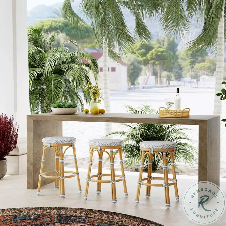 Tobias White and Sky Blue Dot Outdoor Counter Height Stool