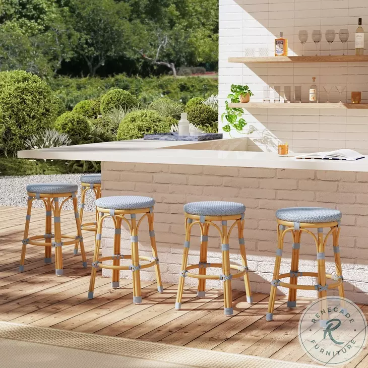 Tobias Baby Blue Outdoor Counter Height Stool