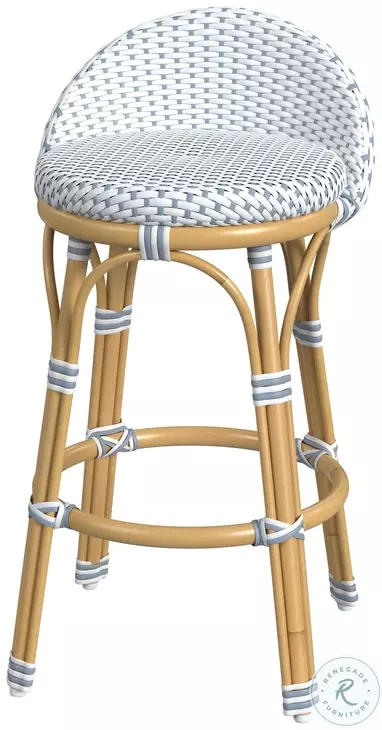 Tobias White and Sky Blue Dot Outdoor Low Back Counter Height Stool