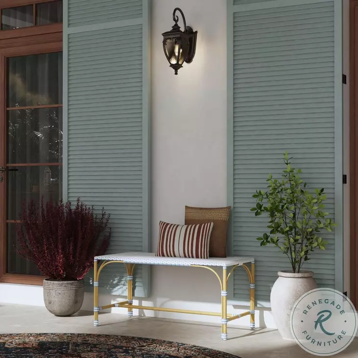 Tobias White and Sky Blue Dot Outdoor Bench