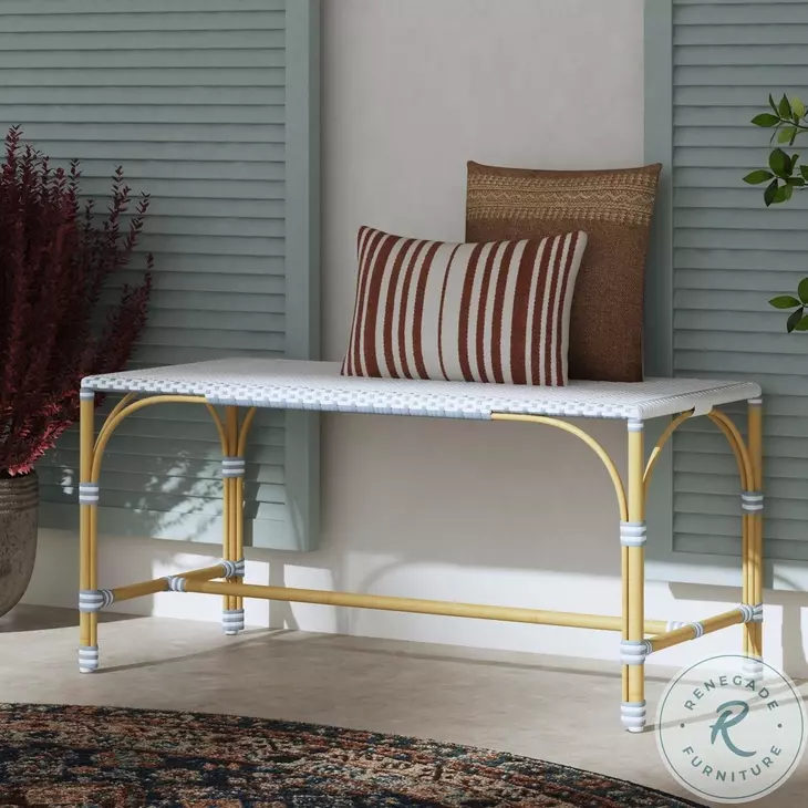 Tobias White and Sky Blue Dot Outdoor Bench
