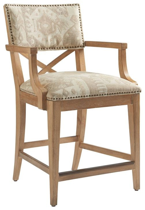 Los Altos Sutherland Beige Upholstered Counter Height Stool with Nailhead Trim