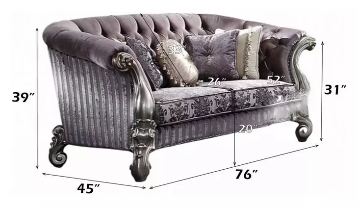 Versailles Brown 76" Loveseat with Pillow and Nailhead Trim