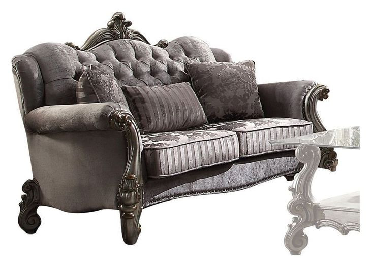 Versailles Antique Platinum 69" Loveseat with Pillows and Nailhead Trim