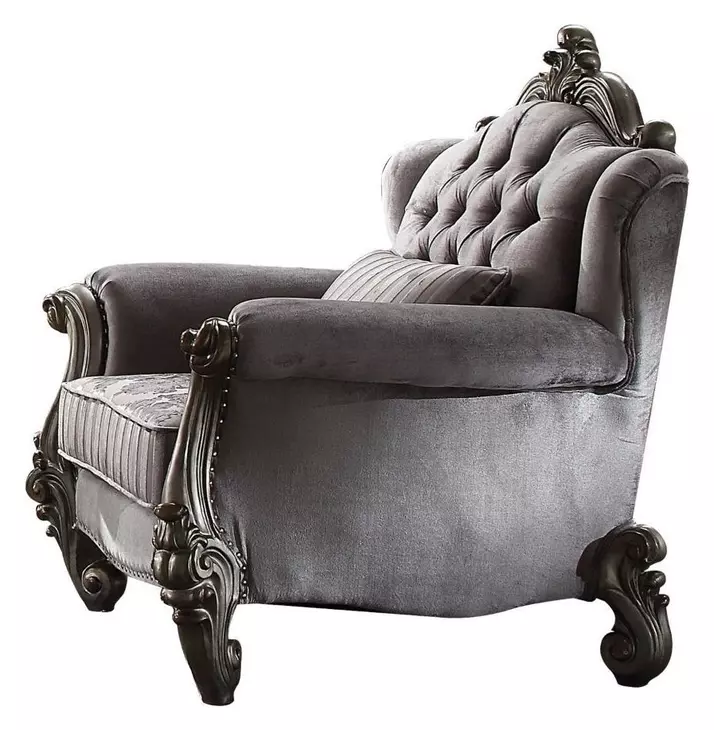 Versailles Antique Platinum Upholstered Lounge Chair with Pillow and Nailhead Trim
